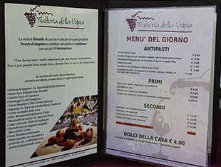 Il menù della Trattoria Della Vigna